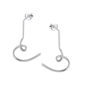 925 Sterling Silver Minimalist Heart Chain Earrings 50500007