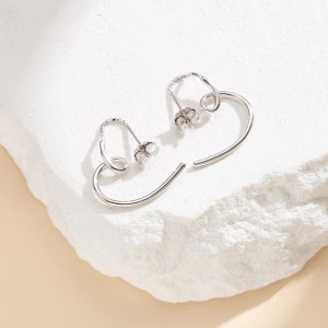 925 Sterling Silver Minimalist Heart Chain Earrings 50500007