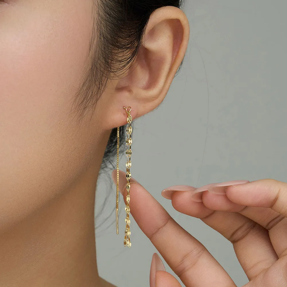 925 Sterling Silver Sparkling Tassel Ear Threaders 50500009 - image1