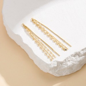 925 Sterling Silver Sparkling Tassel Ear Threaders 50500009