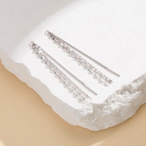 925 Sterling Silver Sparkling Tassel Ear Threaders 50500009