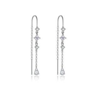 925 Sterling Silver Geometric Crystal Threader Earrings 50500011