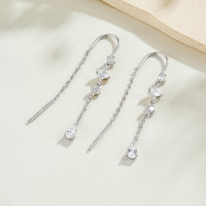 925 Sterling Silver Geometric Crystal Threader Earrings 50500011