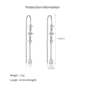 925 Sterling Silver Geometric Crystal Threader Earrings 50500011