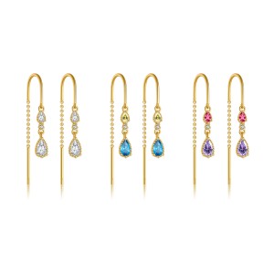 925 Sterling Silver Crystal Teardrop Threader Earrings 50500012 925 Sterling Silver Crystal Teardrop Threader Earrings 50500012