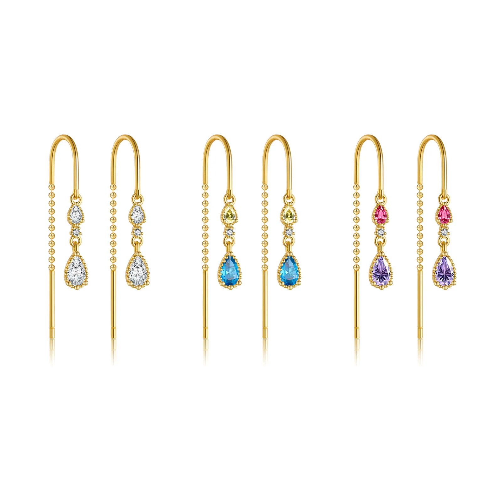 925 Sterling Silver Crystal Teardrop Threader Earrings 50500012 925 Sterling Silver Crystal Teardrop Threader Earrings 50500012