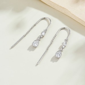 925 Sterling Silver Crystal Teardrop Threader Earrings 50500012 925 Sterling Silver Crystal Teardrop Threader Earrings 50500012
