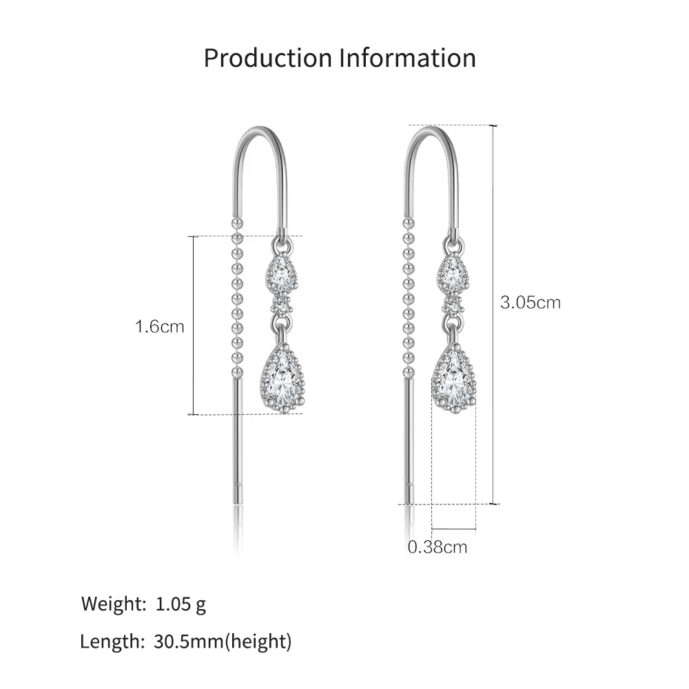 925 Sterling Silver Crystal Teardrop Threader Earrings 50500012 - image2