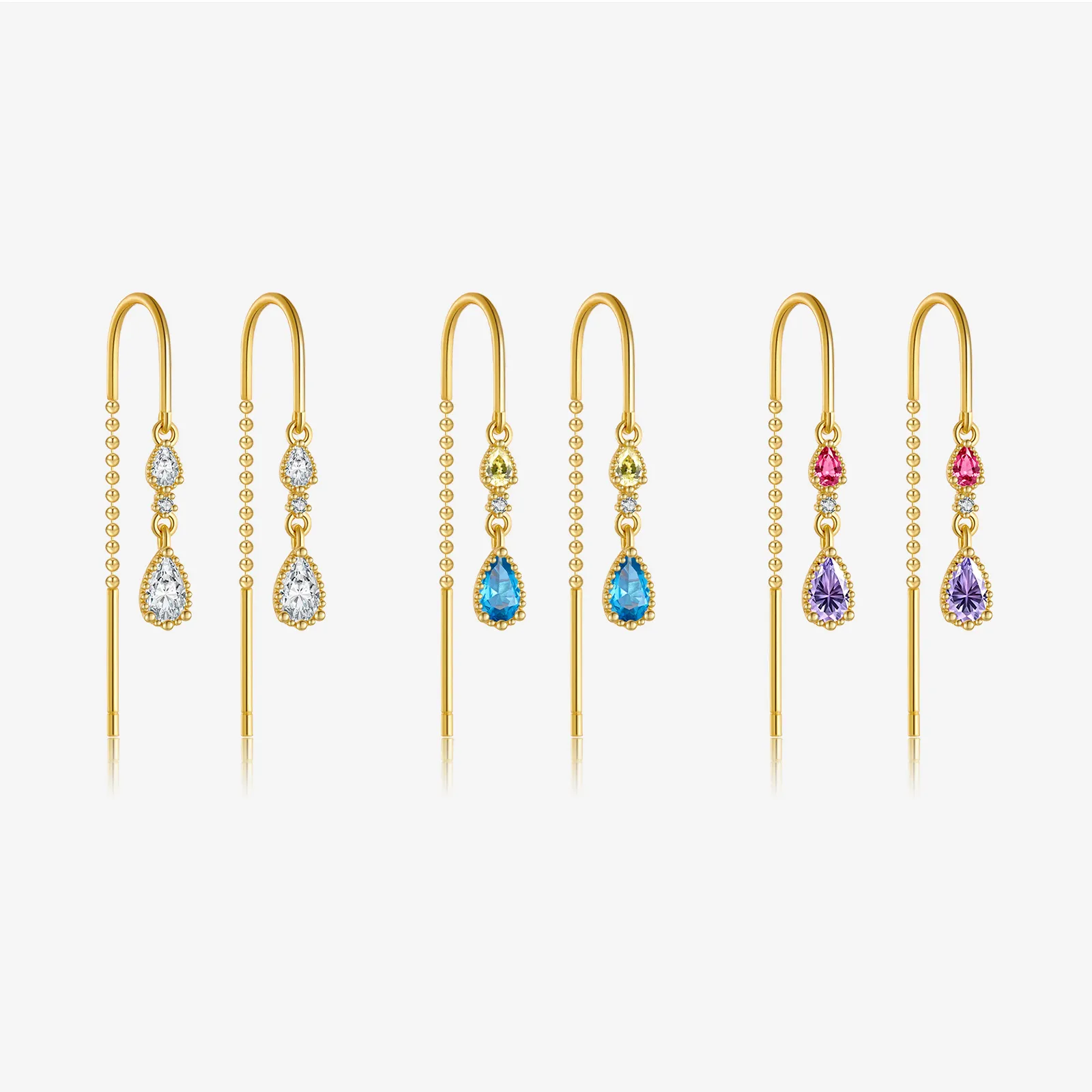 925 Sterling Silver Crystal Teardrop Threader Earrings 50500012 - image4