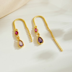 925 Sterling Silver Crystal Teardrop Threader Earrings 50500012 925 Sterling Silver Crystal Teardrop Threader Earrings 50500012