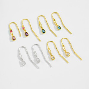 925 Sterling Silver Crystal Teardrop Threader Earrings 50500012 925 Sterling Silver Crystal Teardrop Threader Earrings 50500012