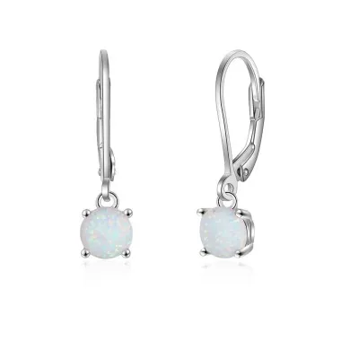 Round White Opal Lever Back Earring 50600003