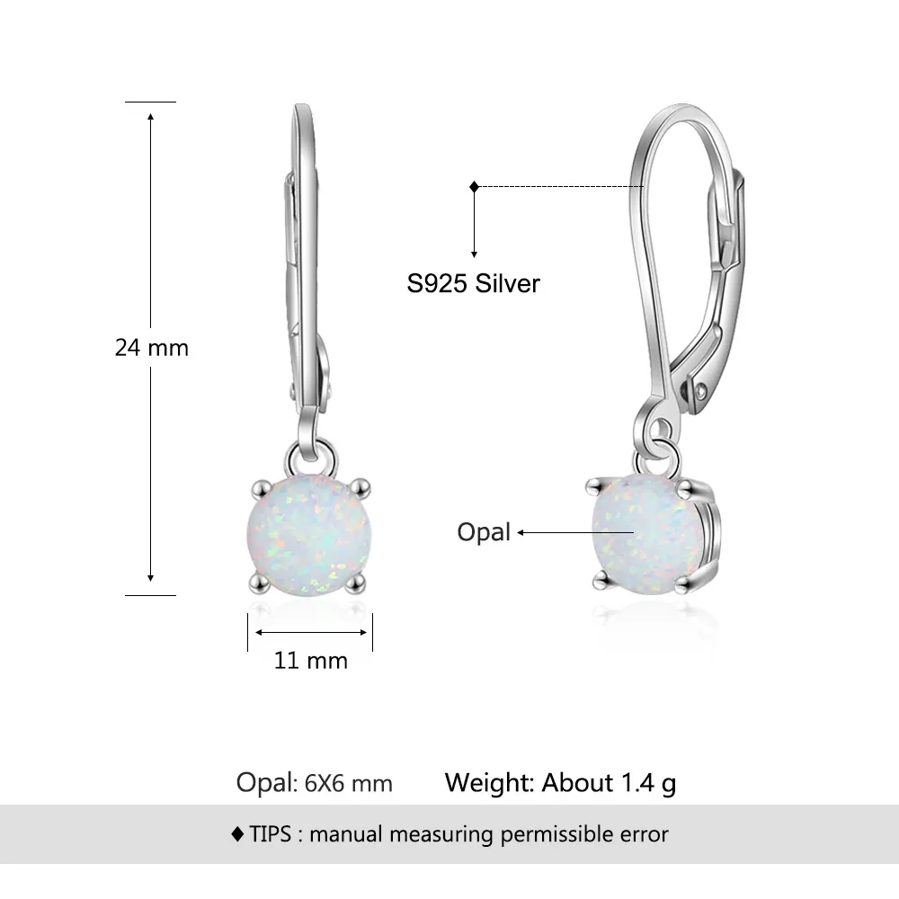 Round White Opal Lever Back Earring 50600003 - image2