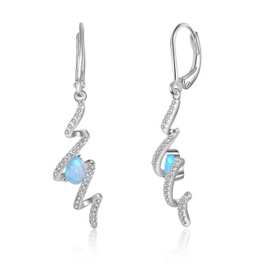 Zirconia Blue Opal Lever Back Earring 50600004