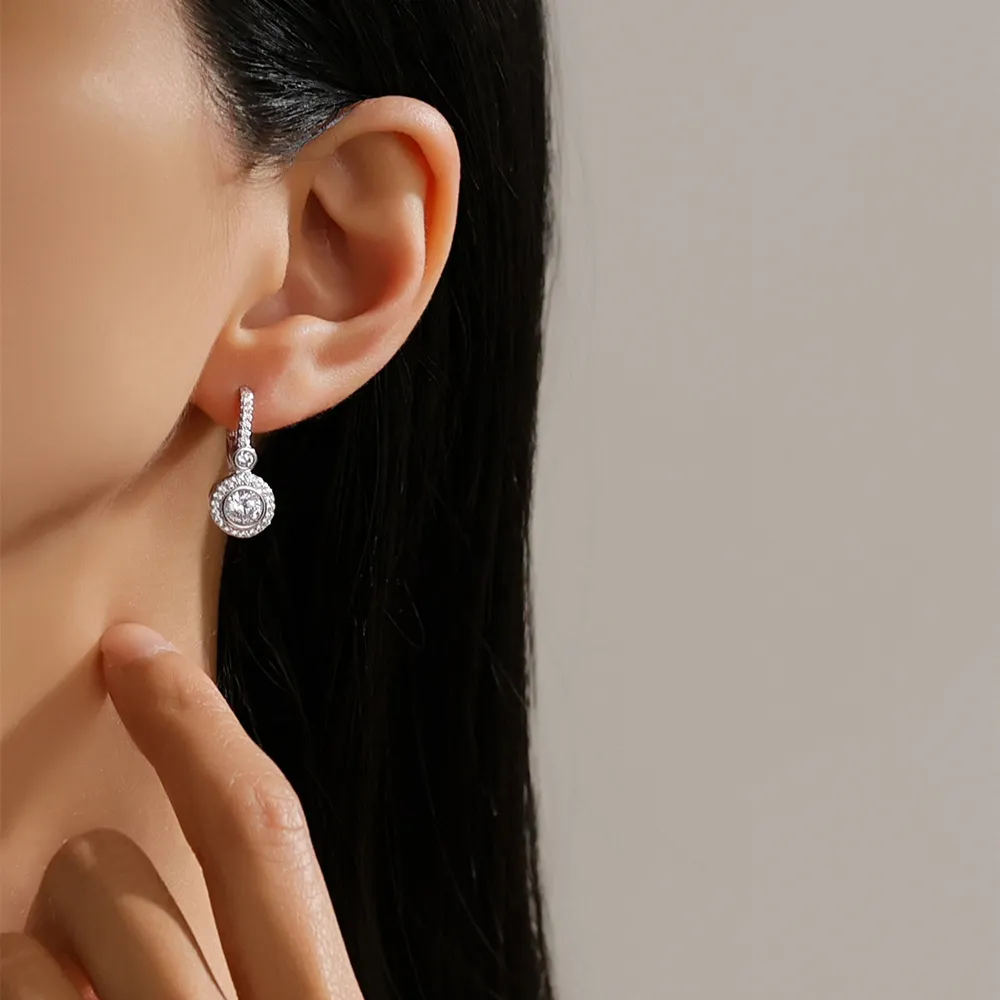 925 Sterling Silver CZ Halo Drop Level Back Earring 50600007 - image1