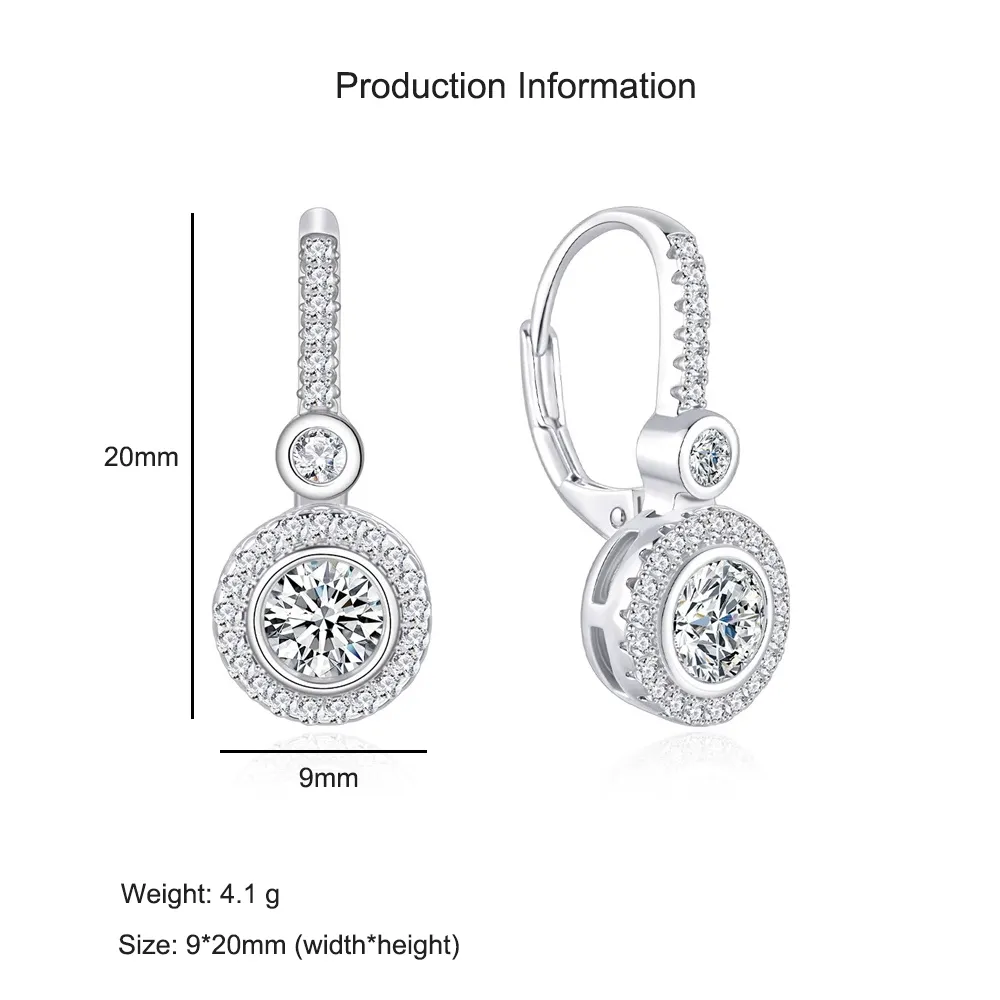 925 Sterling Silver CZ Halo Drop Level Back Earring 50600007 - image2