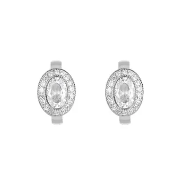 Silver Cubic Zirconia Oval Huggie Earring 60200006