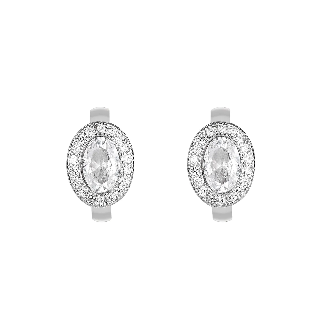 Silver Cubic Zirconia Oval Huggie Earring 60200006