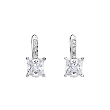 Silver Cubic Zirconia Square Huggie Earring 60200007