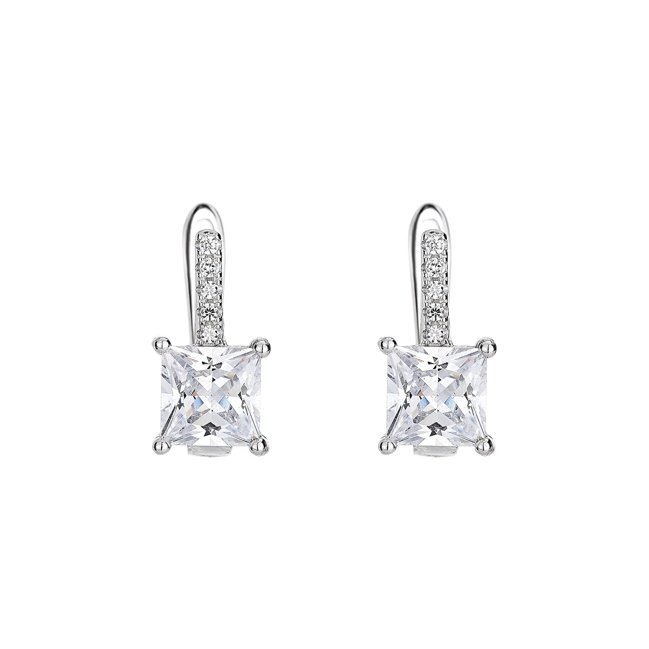 Silver Cubic Zirconia Square Huggie Earring 60200007