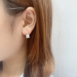 Silver Cubic Zirconia Square Huggie Earring 60200007