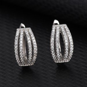 Silver Cubic Zirconia Lines Huggie Earring 60200008