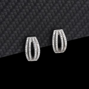 Silver Cubic Zirconia Lines Huggie Earring 60200008