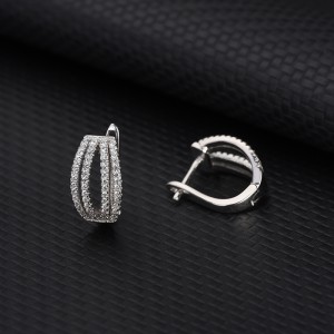 Silver Cubic Zirconia Lines Huggie Earring 60200008