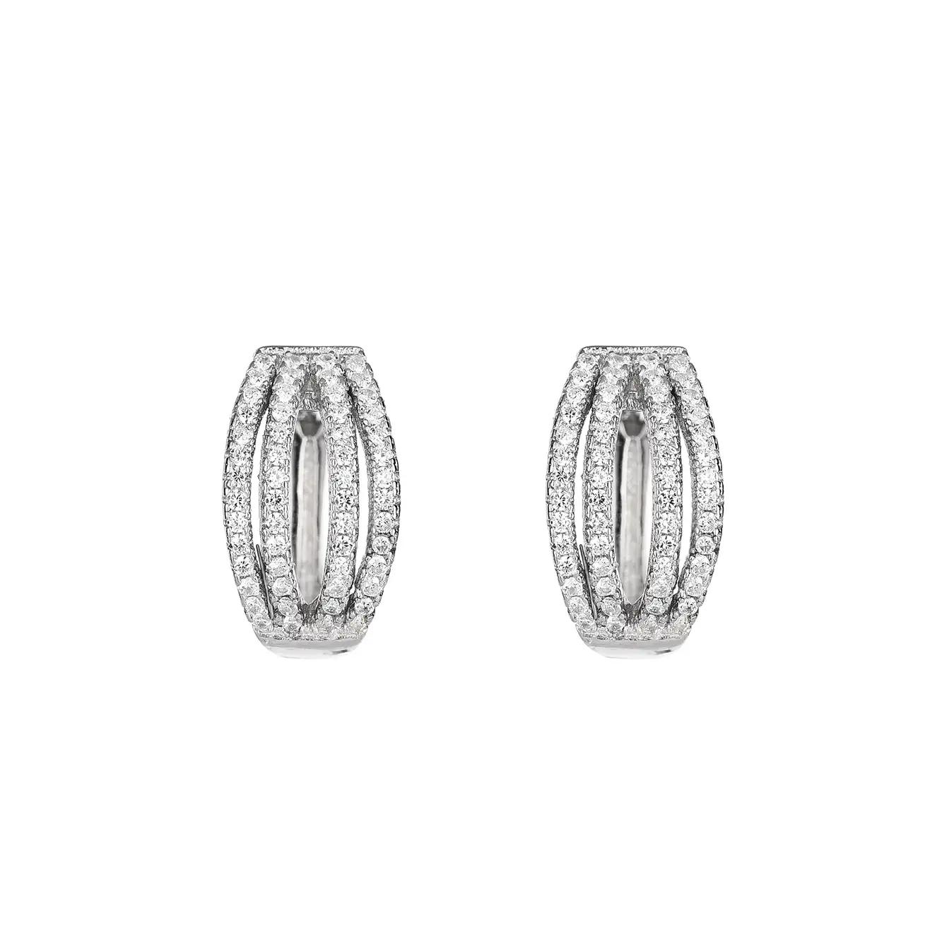 Silver Cubic Zirconia Lines Huggie Earring 60200008