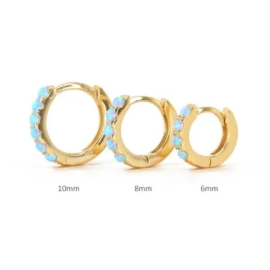 1pcs 6/8/10mm Silver Blue Opal Hoop Earring 60200021