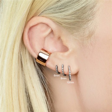 925 Sterling Silver 6/8/10mm Black Zirconia Hoop Earring 60200038