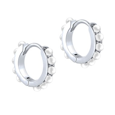 925 Sterling Silver Pearls Hoop Earrings 60200040