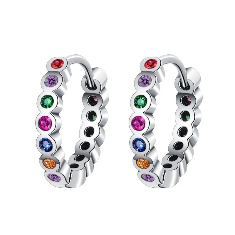 925 Sterling Silver Colorful Zirconia Vintage Hoop Earring 60200047