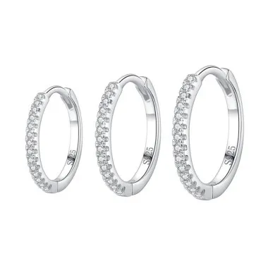 1 Pair 925 Sterling Silver Sparkle Zirconia Hoop Earring 60200049