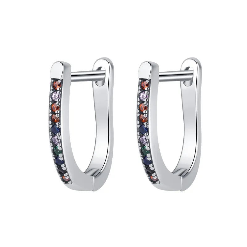 Rainbow Zirconia U Shape Hoop Earrings 60200050