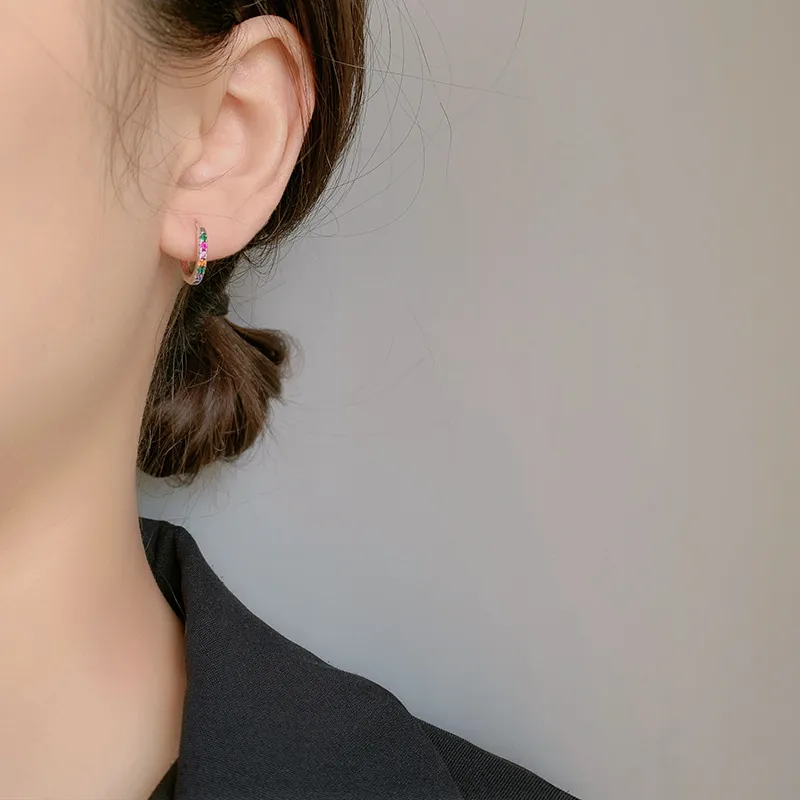 Sterling Silver Rainbow Zirconia Hoop Earrings 60200051 - image1