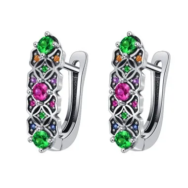 Vintage Rainbow Zirconia Clip Hoop Earrings 60200053