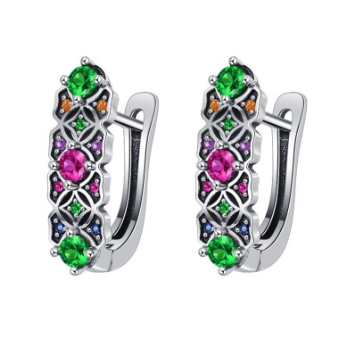 Vintage Rainbow Zirconia Clip Hoop Earrings 60200053