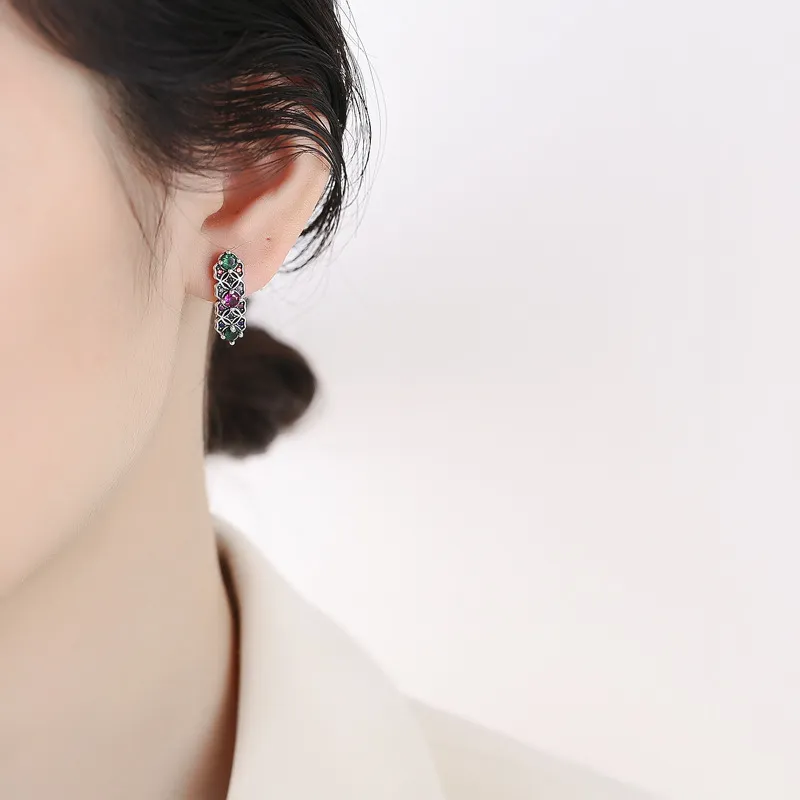 Vintage Rainbow Zirconia Clip Hoop Earrings 60200053 - image2