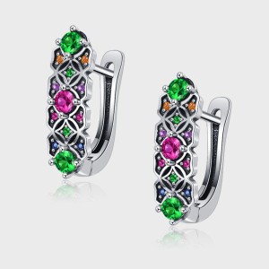 Vintage Rainbow Zirconia Clip Hoop Earrings 60200053