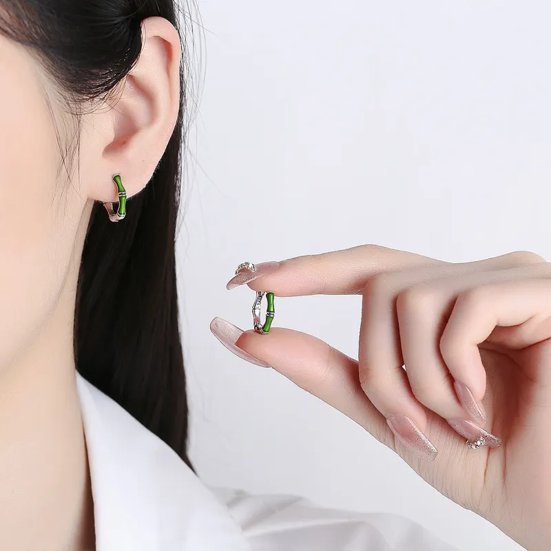 Vintage Enamle Bamboo Joint Hoop Earrings 60200054 - image2