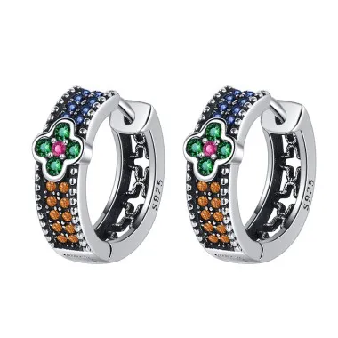 Vintage Four Clover Flower Zirconia Hoop Earrings 60200055