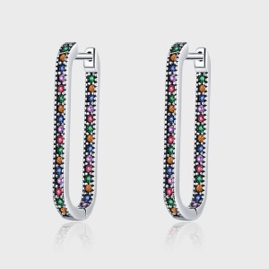 Rainbow Zirconia U Shape Hoop Earrings 6020002