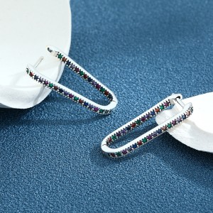 Rainbow Zirconia U Shape Hoop Earrings 6020002