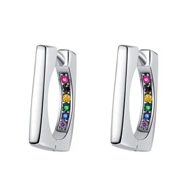 Rainbow Zirconia Rectangle Hoop Earrings 6020063