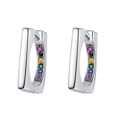 Rainbow Zirconia Rectangle Hoop Earrings 6020063