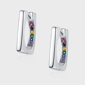 Rainbow Zirconia Rectangle Hoop Earrings 6020063