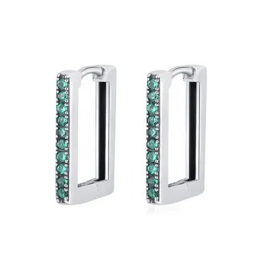 Green Zirconia Rectangle Hoop Earrings 6020064