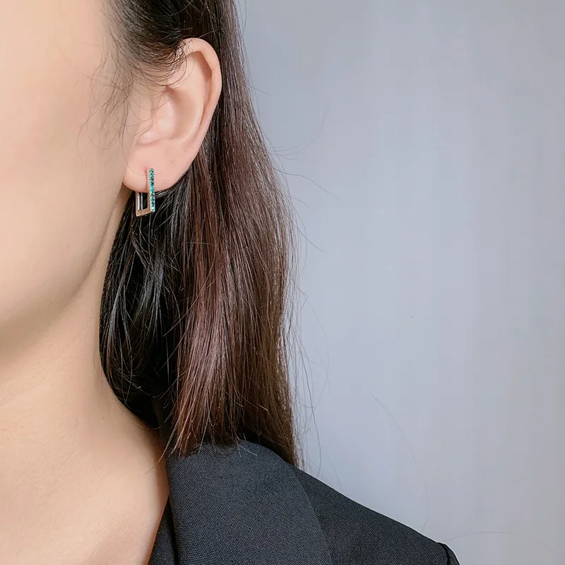 Green Zirconia Rectangle Hoop Earrings 6020064 - image2
