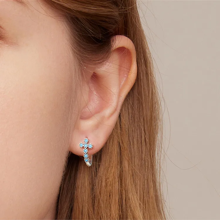 Vintage Turquoise Cross Hoop Earrings 60200069 - image2